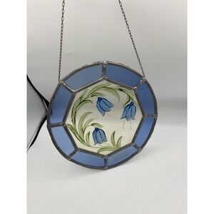 Blue Tulips Stained‎ Glass Hanging Decor Piece Made In Germany 10" Floral